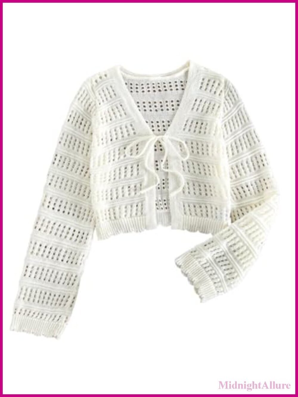 Women's Tie Front Hollow Out Knit Crop Cardigan Cover Up